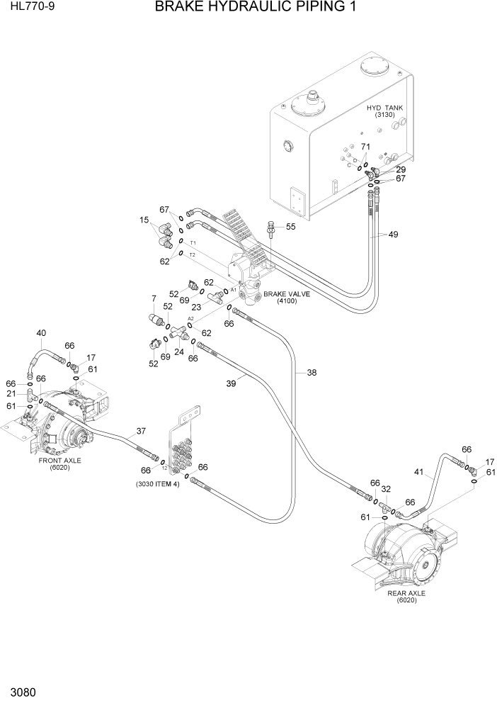 Схема запчастей Hyundai HL770-9 - PAGE 3080 BRAKE HYDRAULIC PIPING 1 ГИДРАВЛИЧЕСКАЯ СИСТЕМА