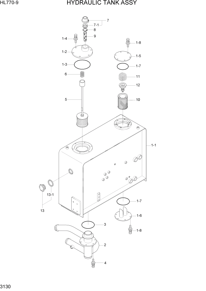 Схема запчастей Hyundai HL770-9 - PAGE 3130 HYDRAULIC TANK ASSY ГИДРАВЛИЧЕСКАЯ СИСТЕМА