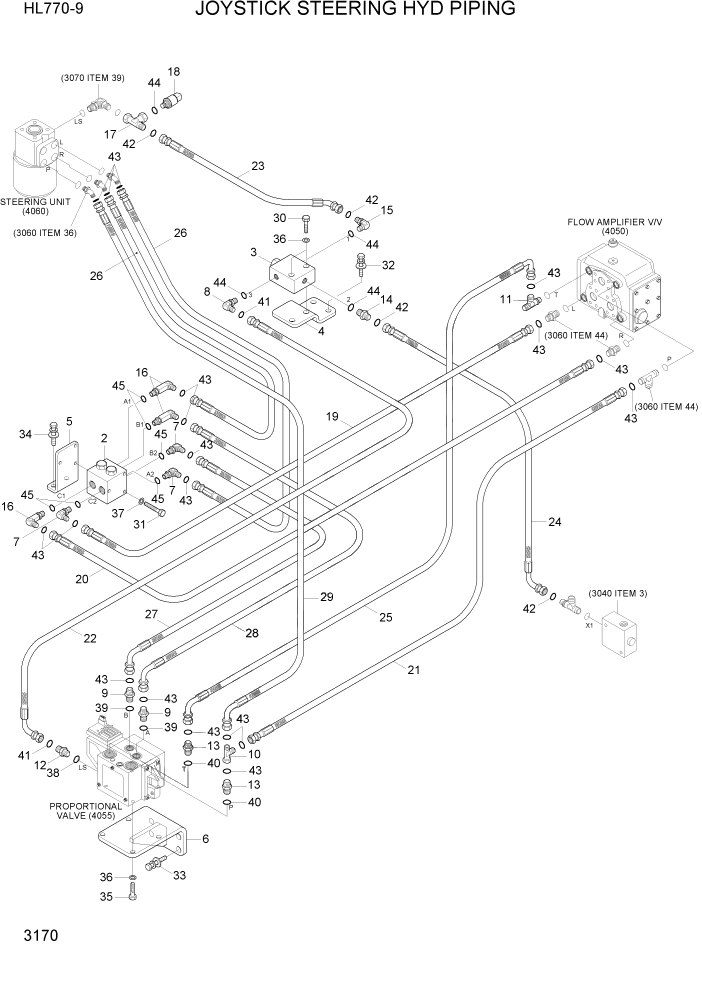 Схема запчастей Hyundai HL770-9 - PAGE 3170 JOYSTICK STEERING HYD PIPING ГИДРАВЛИЧЕСКАЯ СИСТЕМА