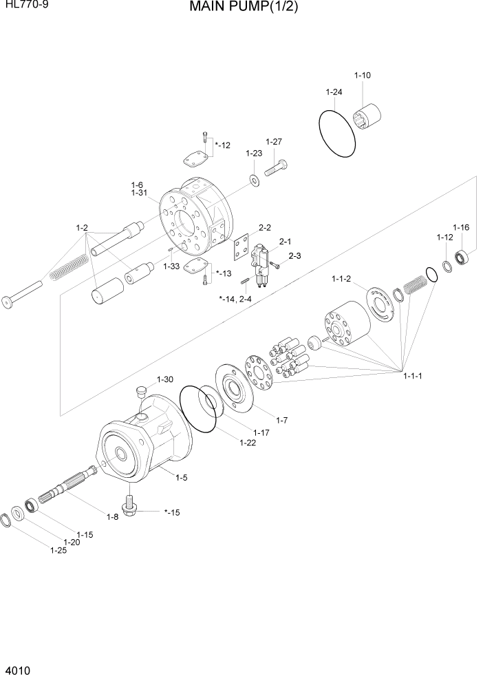 Схема запчастей Hyundai HL770-9 - PAGE 4010 MAIN PUMP(1/2) ГИДРАВЛИЧЕСКИЕ КОМПОНЕНТЫ