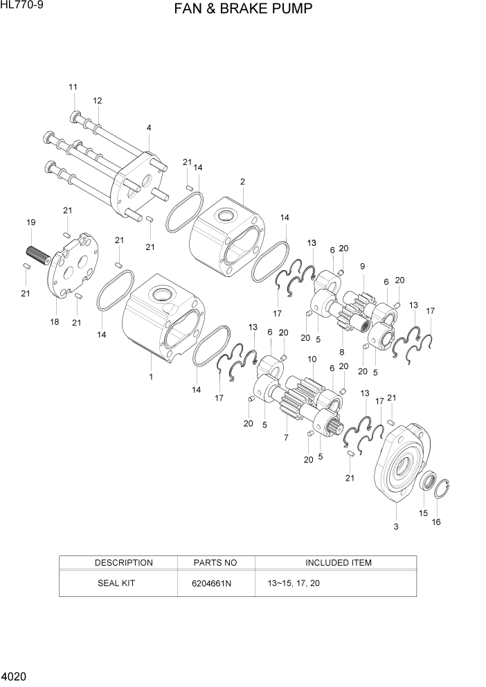 Схема запчастей Hyundai HL770-9 - PAGE 4020 FAN & BRAKE PUMP ГИДРАВЛИЧЕСКИЕ КОМПОНЕНТЫ