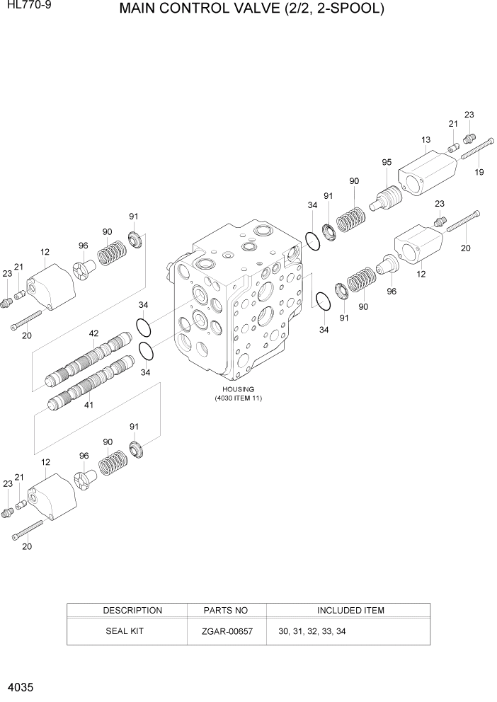 Схема запчастей Hyundai HL770-9 - PAGE 4035 MAIN CONTROL VALVE (2/2, 2-SPOOL) ГИДРАВЛИЧЕСКИЕ КОМПОНЕНТЫ