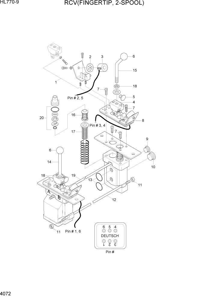Схема запчастей Hyundai HL770-9 - PAGE 4072 RCV(FINGERTIP, 2-SPOOL) ГИДРАВЛИЧЕСКИЕ КОМПОНЕНТЫ