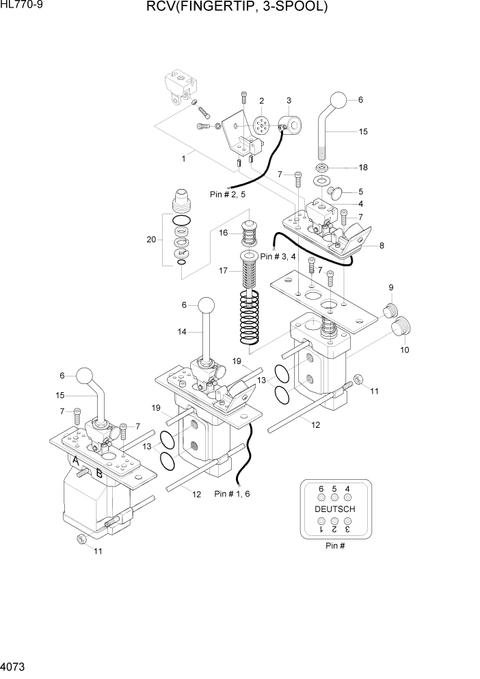 Схема запчастей Hyundai HL770-9 - PAGE 4073 RCV(FINGERTIP, 3-SPOOL) ГИДРАВЛИЧЕСКИЕ КОМПОНЕНТЫ