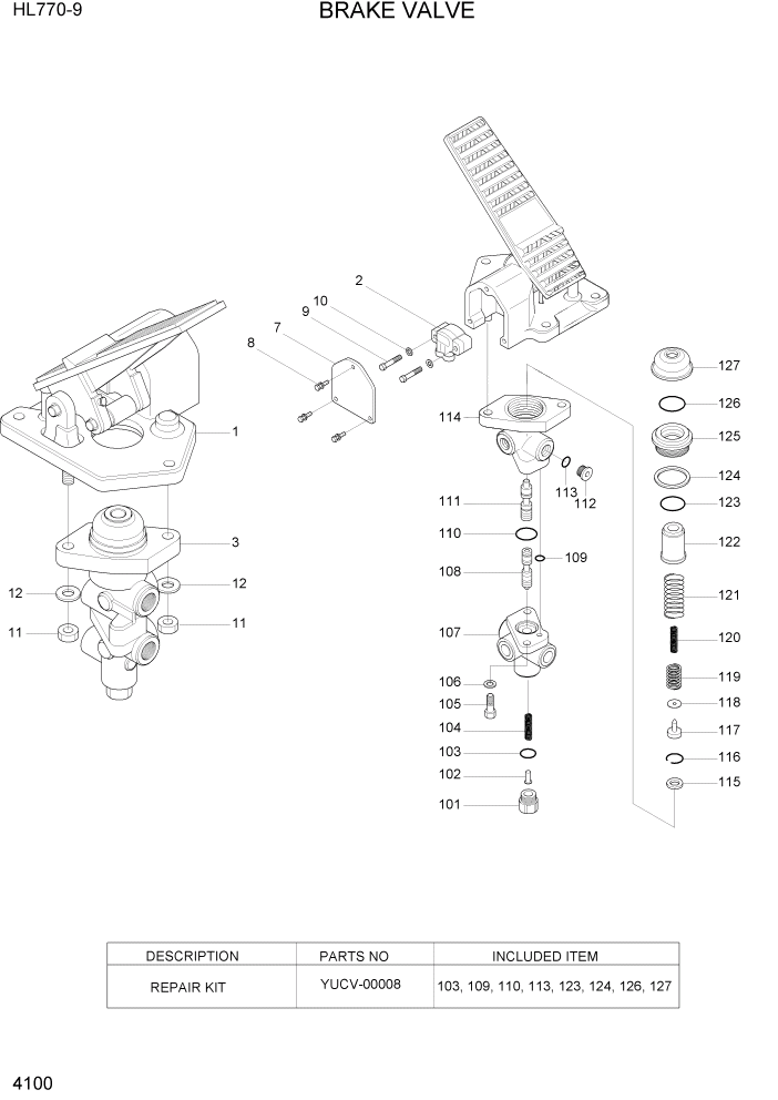 Схема запчастей Hyundai HL770-9 - PAGE 4100 BRAKE VALVE ГИДРАВЛИЧЕСКИЕ КОМПОНЕНТЫ
