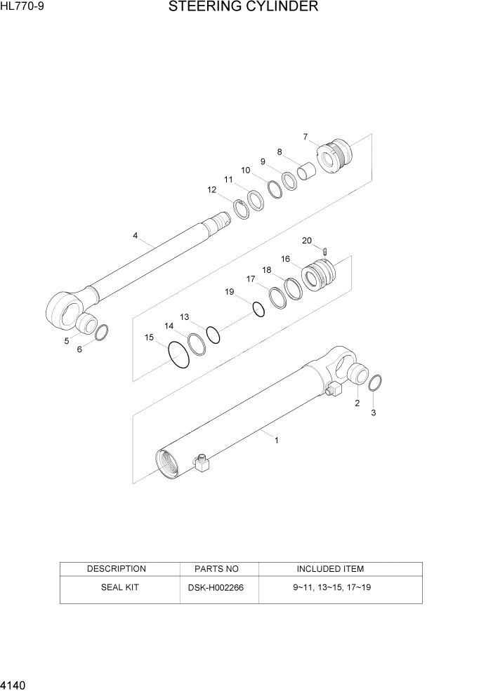 Схема запчастей Hyundai HL770-9 - PAGE 4140 STEERING CYLINDER ГИДРАВЛИЧЕСКИЕ КОМПОНЕНТЫ