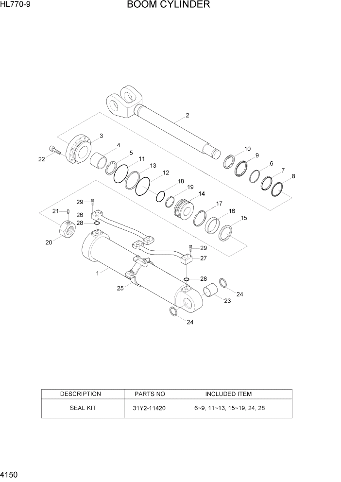 Схема запчастей Hyundai HL770-9 - PAGE 4150 BOOM CYLINDER ГИДРАВЛИЧЕСКИЕ КОМПОНЕНТЫ