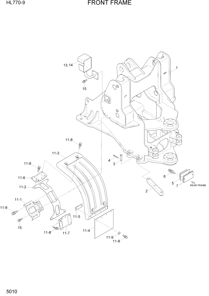 Схема запчастей Hyundai HL770-9 - PAGE 5010 FRONT FRAME СТРУКТУРА