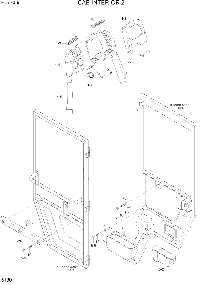 Схема запчастей Hyundai HL770-9 - PAGE 5130 CAB INTERIOR 2 СТРУКТУРА