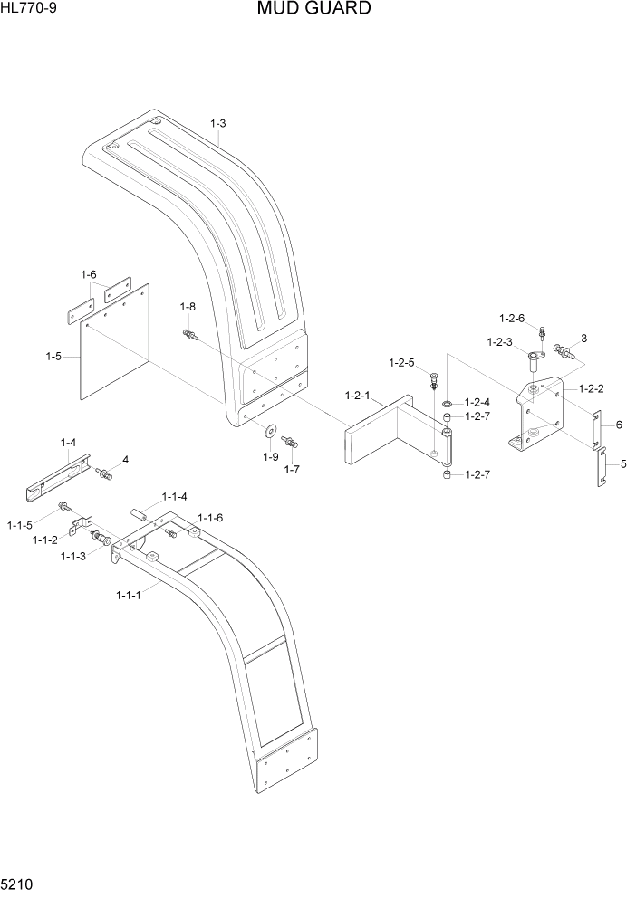 Схема запчастей Hyundai HL770-9 - PAGE 5210 MUD GUARD СТРУКТУРА