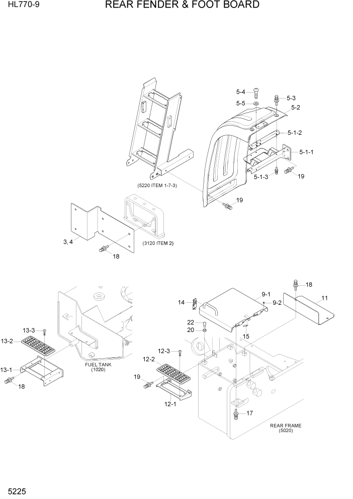 Схема запчастей Hyundai HL770-9 - PAGE 5225 REAR FENDER & FOOT BOARD СТРУКТУРА