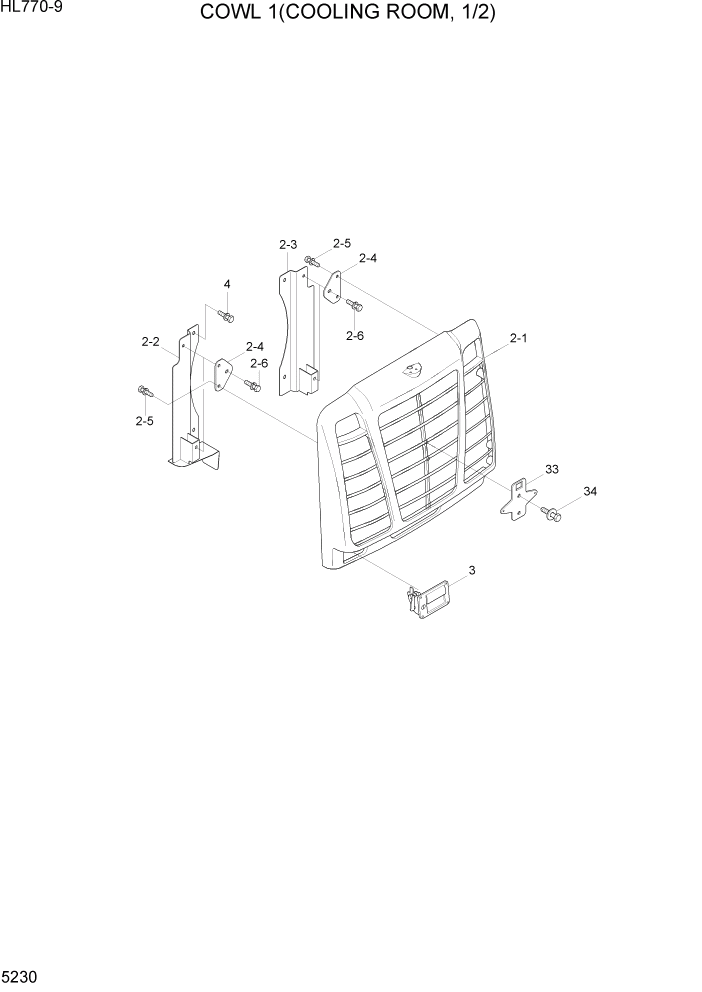 Схема запчастей Hyundai HL770-9 - PAGE 5230 COWL 1(COOLING ROOM, 1/2) СТРУКТУРА