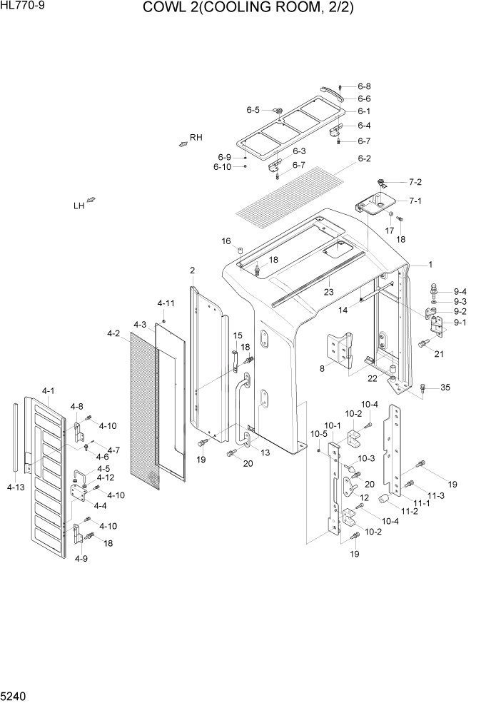 Схема запчастей Hyundai HL770-9 - PAGE 5240 COWL 2(COOLING ROOM, 2/2) СТРУКТУРА