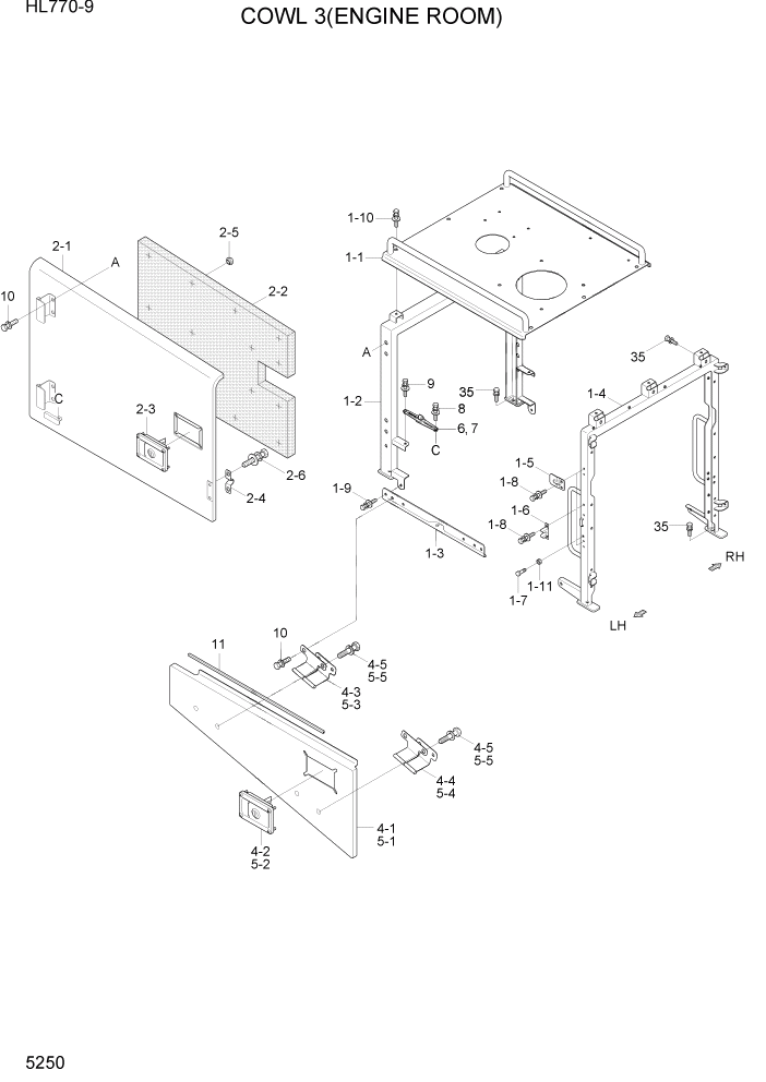 Схема запчастей Hyundai HL770-9 - PAGE 5250 COWL 3(ENGINE ROOM) СТРУКТУРА