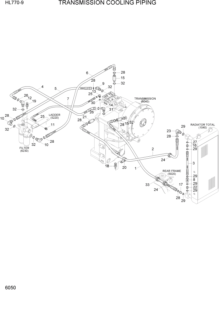 Схема запчастей Hyundai HL770-9 - PAGE 6050 TRANSMISSION COOLING PIPING СИЛОВАЯ СИСТЕМА