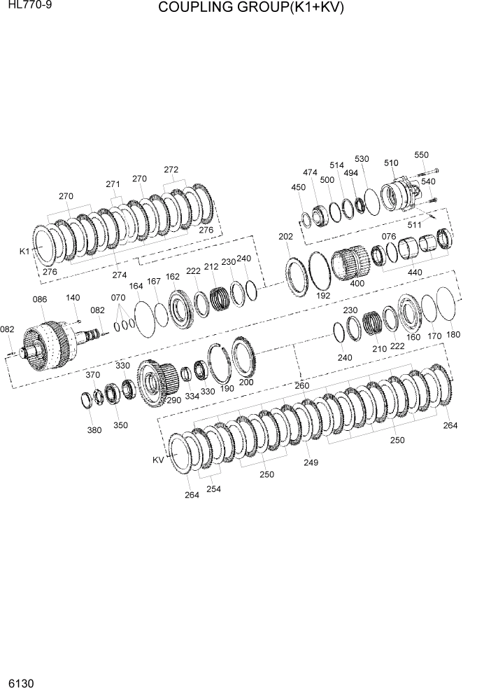 Схема запчастей Hyundai HL770-9 - PAGE 6130 COUPLING GROUP(K1+KV) СИЛОВАЯ СИСТЕМА