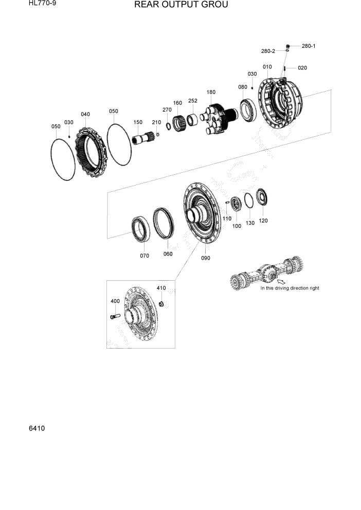 Схема запчастей Hyundai HL770-9 - PAGE 6410 REAR OUTPUT GROUP СИЛОВАЯ СИСТЕМА