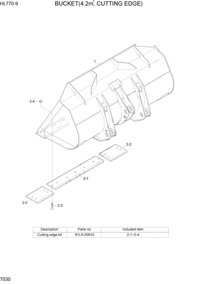 Схема запчастей Hyundai HL770-9 - PAGE 7030 BUCKET(4.2M3, CUTTING EDGE) РАБОЧЕЕ ОБОРУДОВАНИЕ