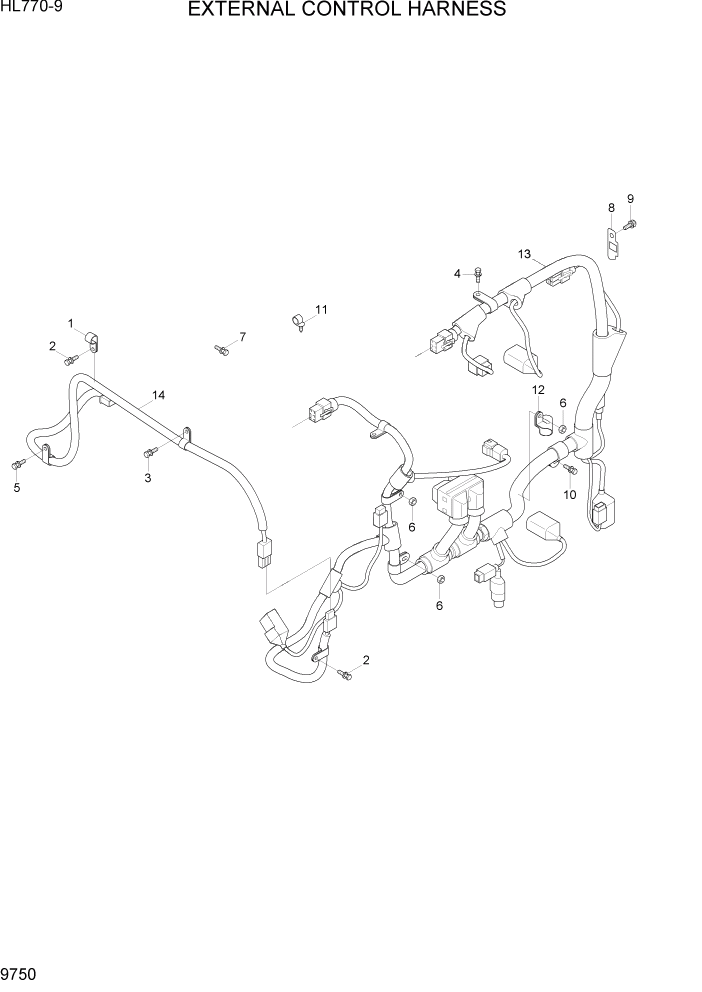 Схема запчастей Hyundai HL770-9 - PAGE 9750 EXTERNAL CONTROL HARNESS ДВИГАТЕЛЬ БАЗА