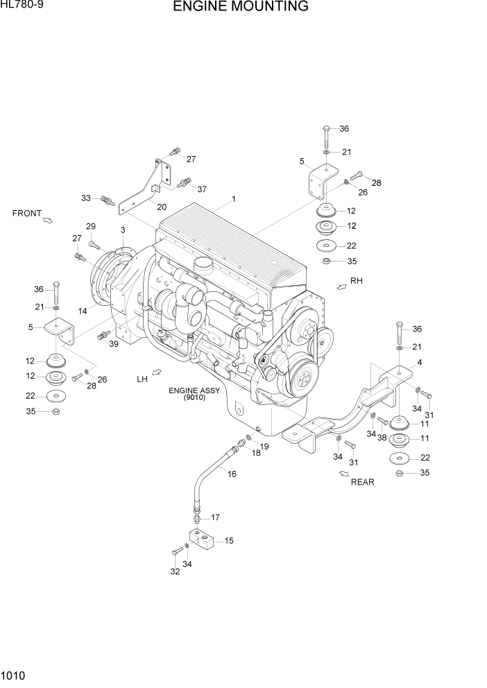 Схема запчастей Hyundai HL780-9 - PAGE 1010 ENGINE MOUNTING СИСТЕМА ДВИГАТЕЛЯ