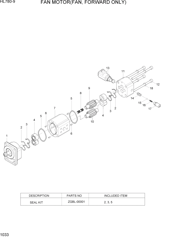 Схема запчастей Hyundai HL780-9 - PAGE 1033 FAN MOTOR(FAN, FORWARD ONLY) СИСТЕМА ДВИГАТЕЛЯ