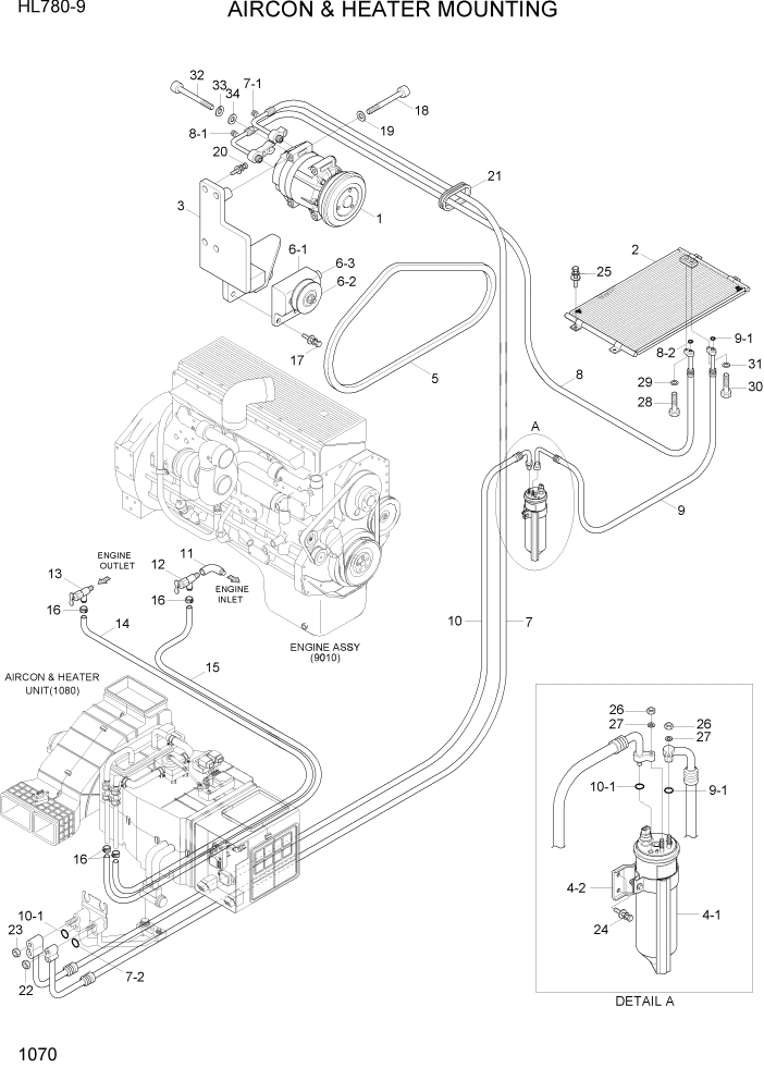 Схема запчастей Hyundai HL780-9 - PAGE 1070 AIRCON & HEATER MOUNTING СИСТЕМА ДВИГАТЕЛЯ