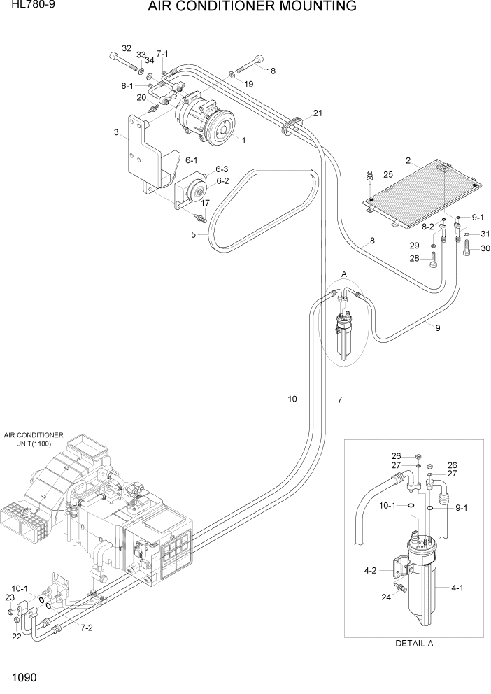 Схема запчастей Hyundai HL780-9 - PAGE 1090 AIR CONDITIONER MOUNTING СИСТЕМА ДВИГАТЕЛЯ