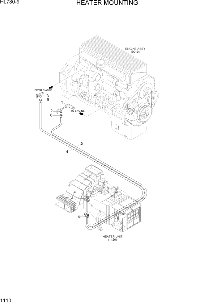 Схема запчастей Hyundai HL780-9 - PAGE 1110 HEATER MOUNTING СИСТЕМА ДВИГАТЕЛЯ