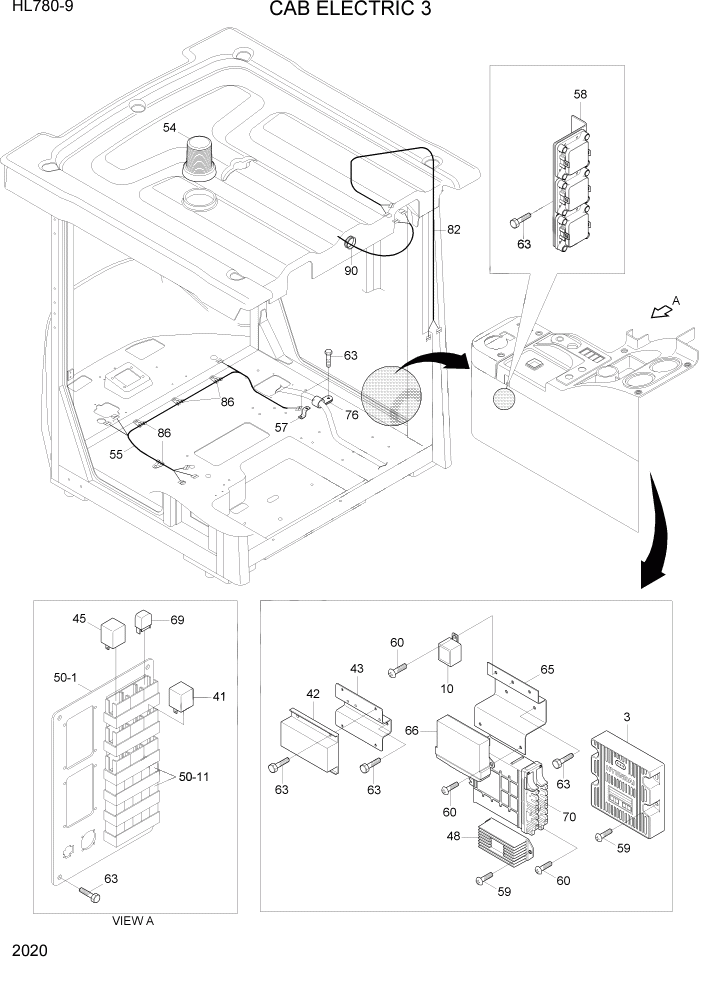 Схема запчастей Hyundai HL780-9 - PAGE 2020 CAB ELECTRIC 3 ЭЛЕКТРИЧЕСКАЯ СИСТЕМА