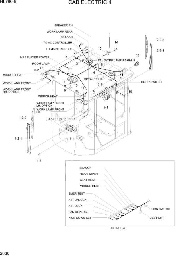 Схема запчастей Hyundai HL780-9 - PAGE 2030 CAB ELECTRIC 4 ЭЛЕКТРИЧЕСКАЯ СИСТЕМА