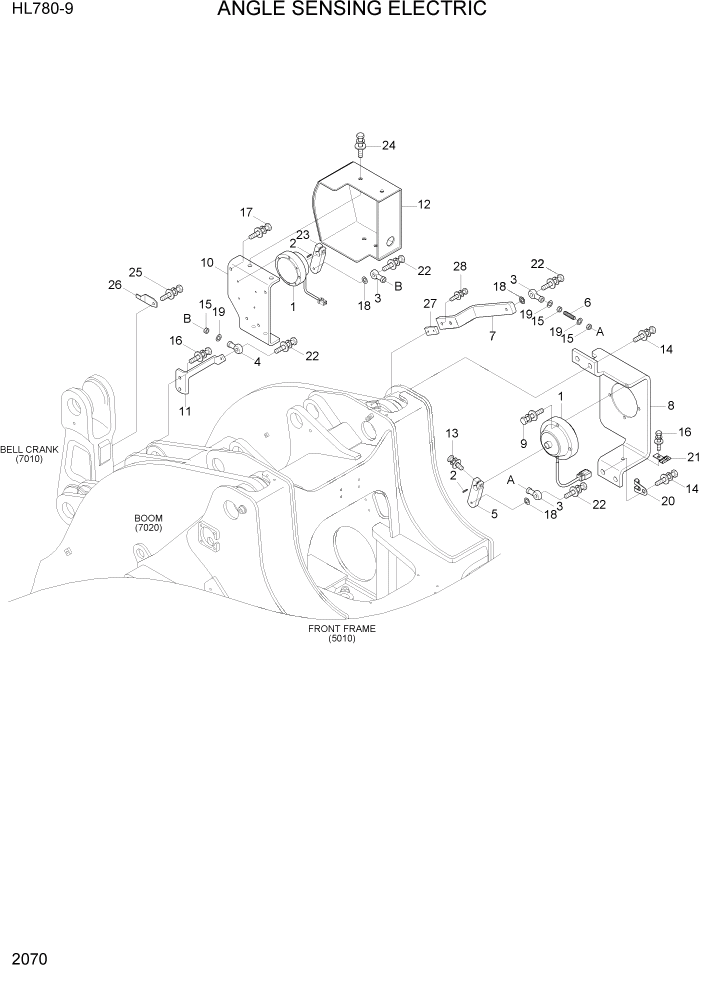 Схема запчастей Hyundai HL780-9 - PAGE 2070 ANGLE SENSING ELECTRIC ЭЛЕКТРИЧЕСКАЯ СИСТЕМА