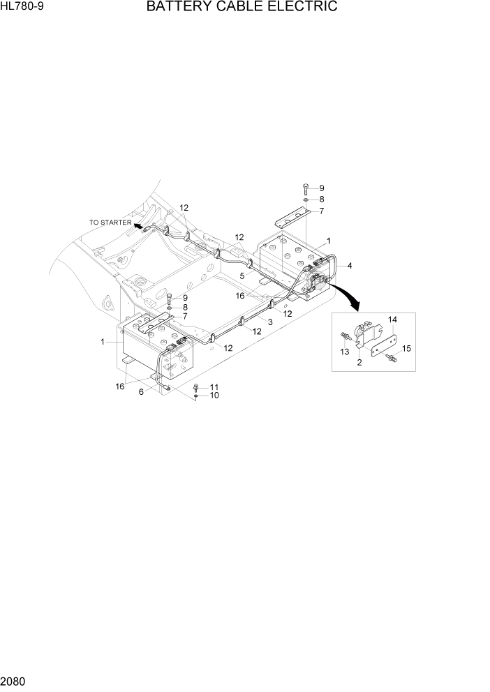 Схема запчастей Hyundai HL780-9 - PAGE 2080 BATTERY CABLE ELECTRIC ЭЛЕКТРИЧЕСКАЯ СИСТЕМА