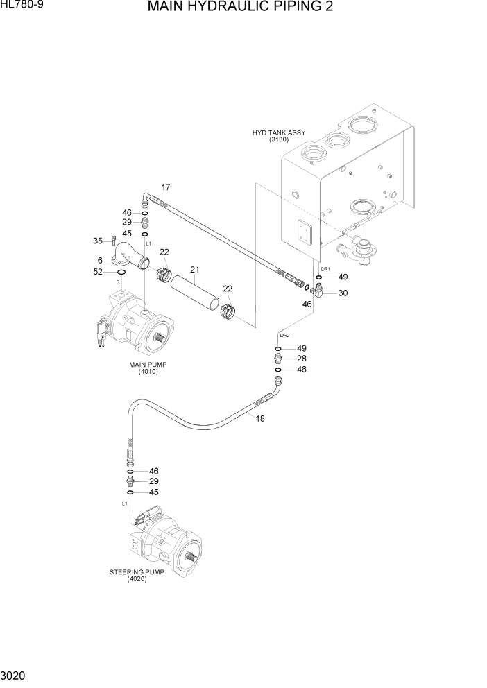 Схема запчастей Hyundai HL780-9 - PAGE 3020 MAIN HYDRAULIC PIPING 2 ГИДРАВЛИЧЕСКАЯ СИСТЕМА