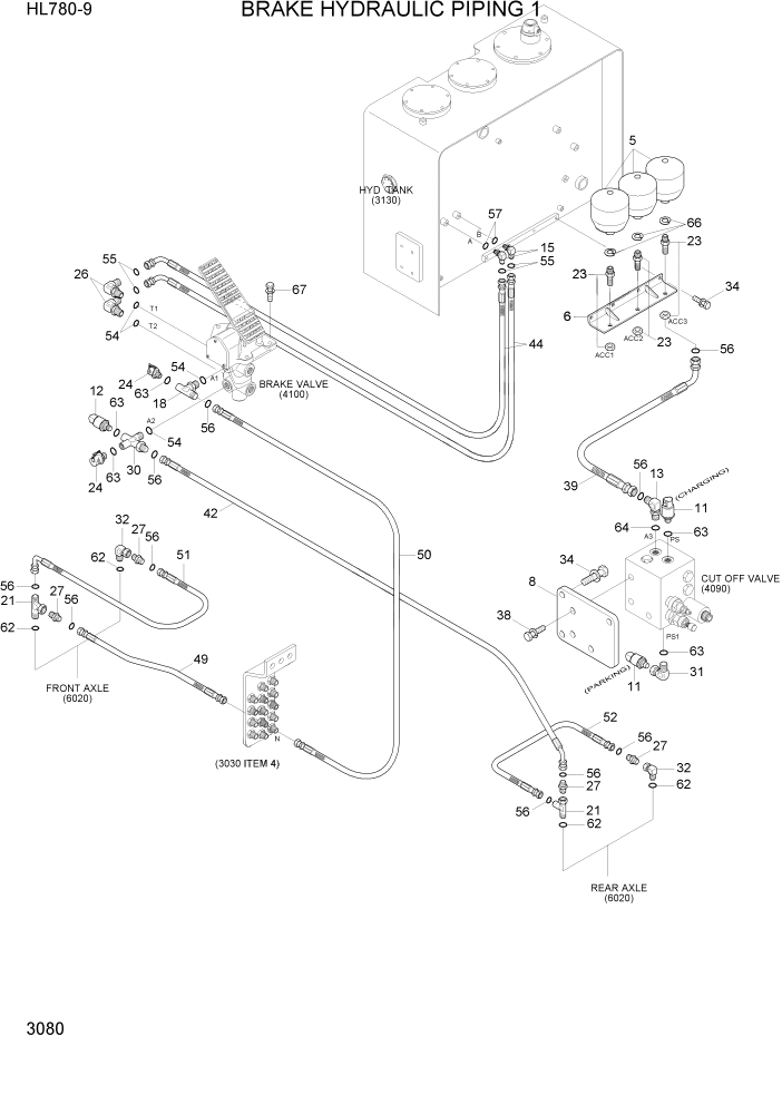 Схема запчастей Hyundai HL780-9 - PAGE 3080 BRAKE HYDRAULIC PIPING 1 ГИДРАВЛИЧЕСКАЯ СИСТЕМА