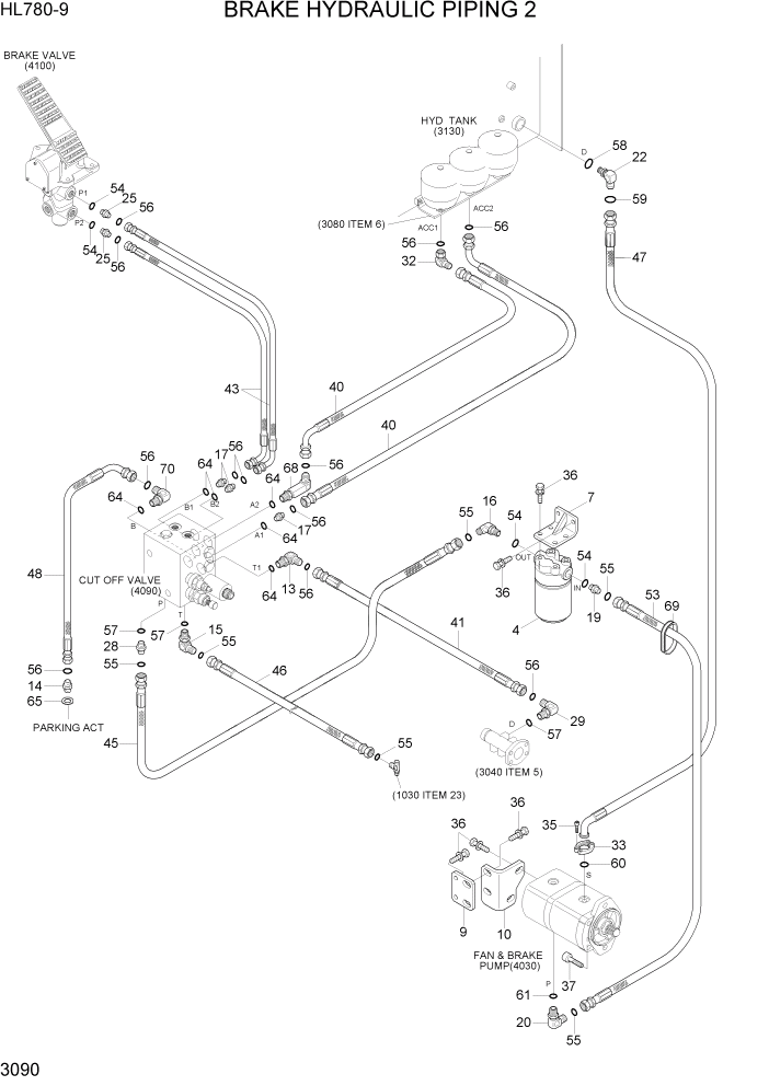 Схема запчастей Hyundai HL780-9 - PAGE 3090 BRAKE HYDRAULIC PIPING 2 ГИДРАВЛИЧЕСКАЯ СИСТЕМА