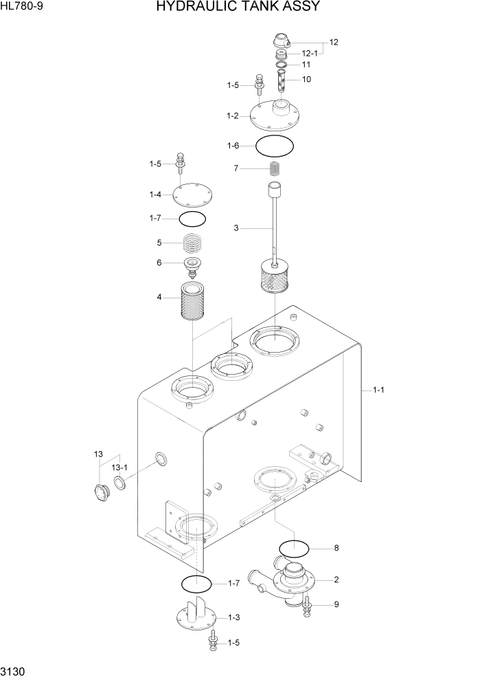 Схема запчастей Hyundai HL780-9 - PAGE 3130 HYDRAULIC TANK ASSY ГИДРАВЛИЧЕСКАЯ СИСТЕМА