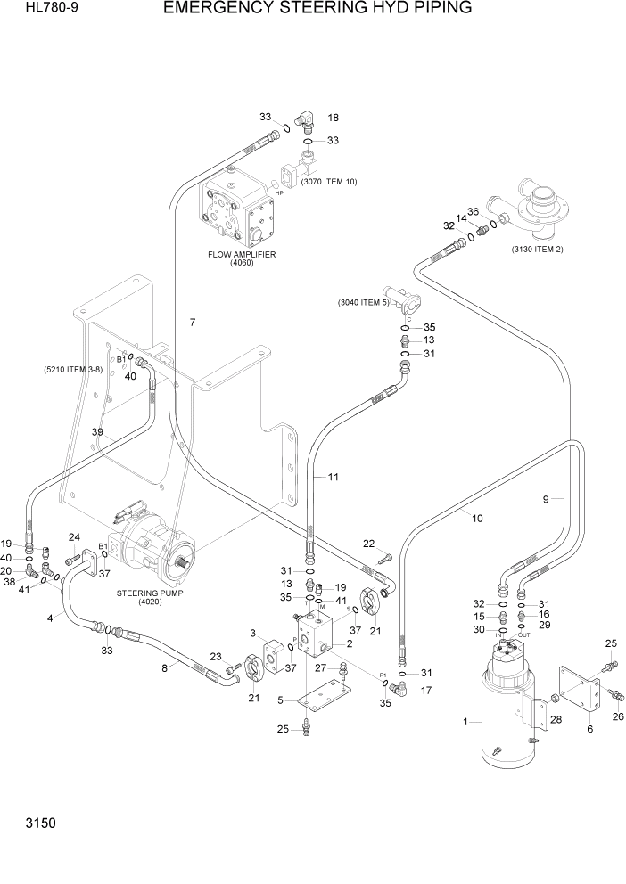 Схема запчастей Hyundai HL780-9 - PAGE 3150 EMERGENCY STEERING HYD PIPING ГИДРАВЛИЧЕСКАЯ СИСТЕМА