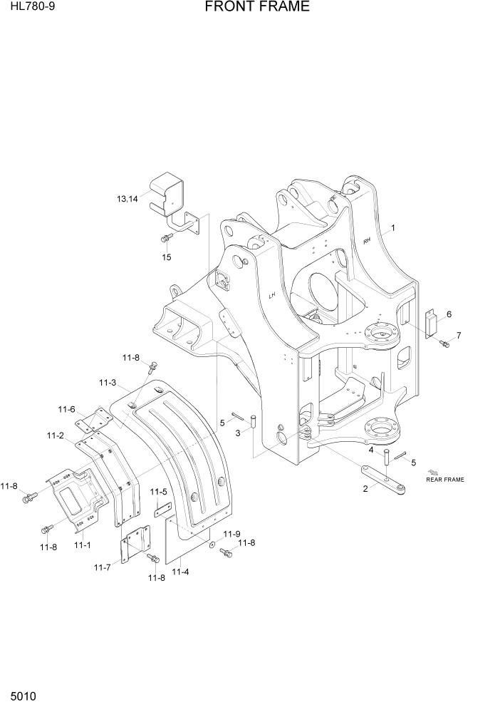 Схема запчастей Hyundai HL780-9 - PAGE 5010 FRONT FRAME СТРУКТУРА