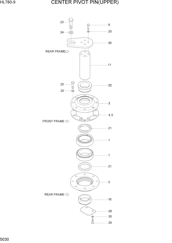 Схема запчастей Hyundai HL780-9 - PAGE 5030 CENTER PIVOT PIN(UPPER) СТРУКТУРА