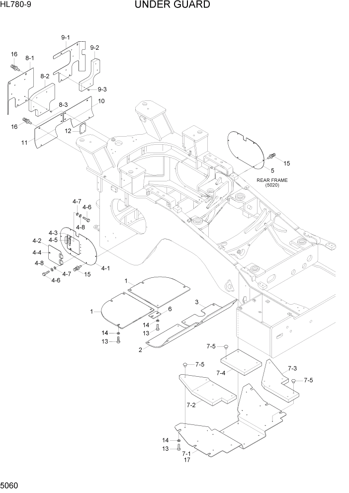 Схема запчастей Hyundai HL780-9 - PAGE 5060 UNDER GUARD СТРУКТУРА