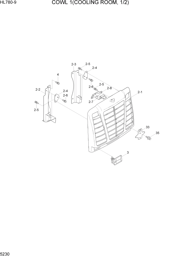 Схема запчастей Hyundai HL780-9 - PAGE 5230 COWL 1(COOLING ROOM, 1/2) СТРУКТУРА