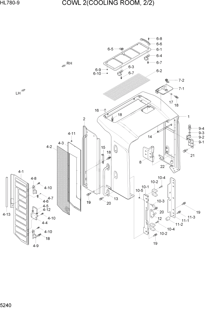 Схема запчастей Hyundai HL780-9 - PAGE 5240 COWL 2(COOLING ROOM, 2/2) СТРУКТУРА