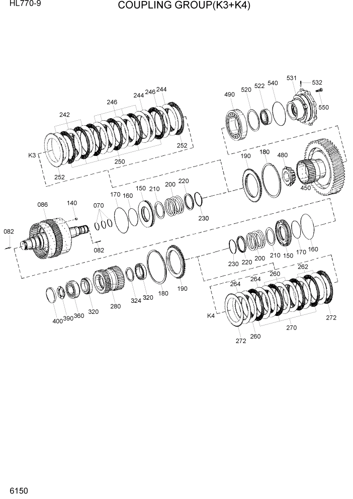 Схема запчастей Hyundai HL780-9 - PAGE 6150 DIFFERENTIAL GROUP(REAR) СИЛОВАЯ СИСТЕМА