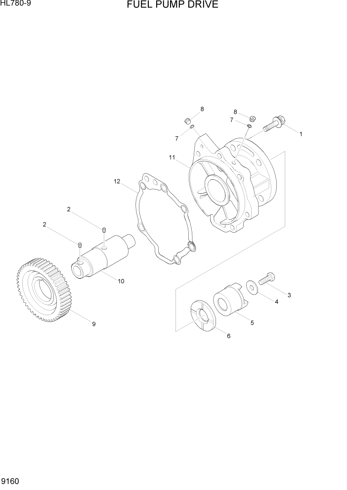 Схема запчастей Hyundai HL780-9 - PAGE 9160 FUEL PUMP DRIVE ДВИГАТЕЛЬ БАЗА