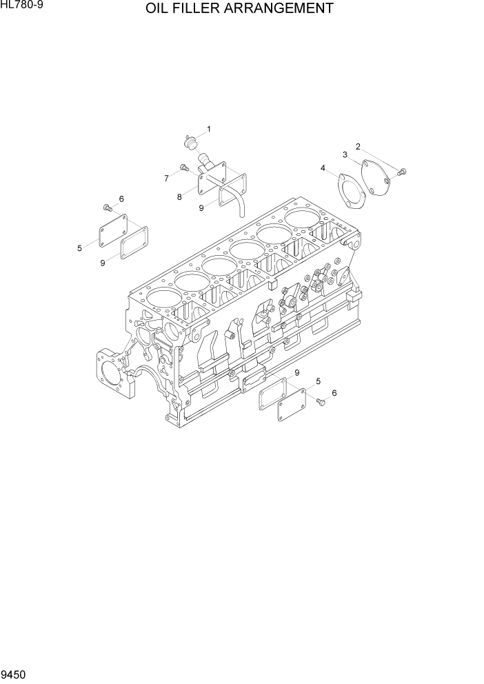 Схема запчастей Hyundai HL780-9 - PAGE 9450 OIL FILLER ARRANGEMENT ДВИГАТЕЛЬ БАЗА