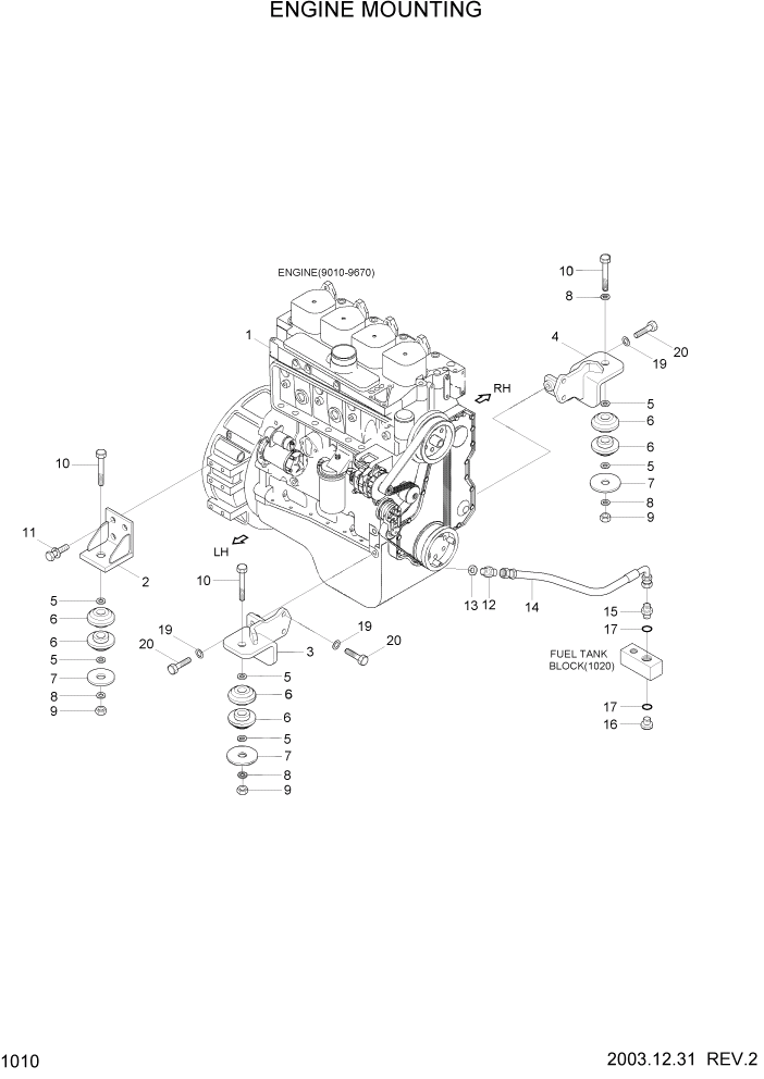 Схема запчастей Hyundai HL730-7 - PAGE 1010 ENGINE MOUNTING СИСТЕМА ДВИГАТЕЛЯ