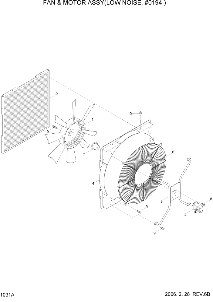 Схема запчастей Hyundai HL730-7 - PAGE 1031A FAN & MOTOR ASSY(LOW NOISE, #0194-) СИСТЕМА ДВИГАТЕЛЯ