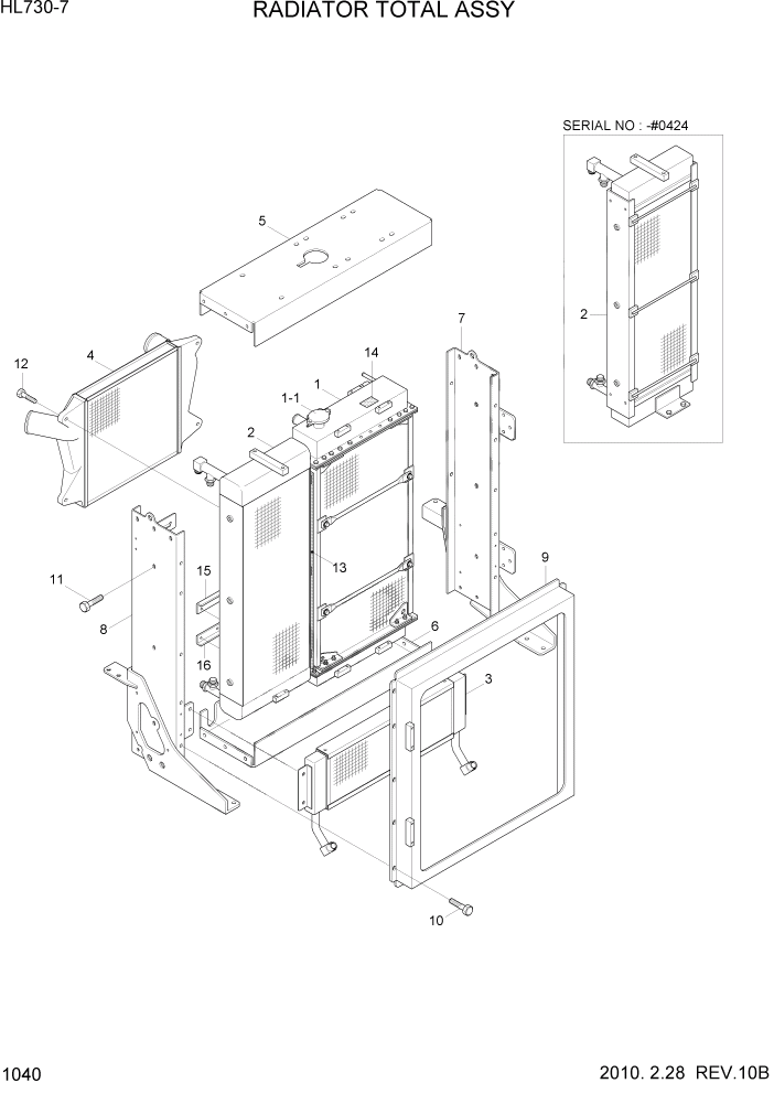 Схема запчастей Hyundai HL730-7 - PAGE 1040 RADIATOR TOTAL ASSY СИСТЕМА ДВИГАТЕЛЯ