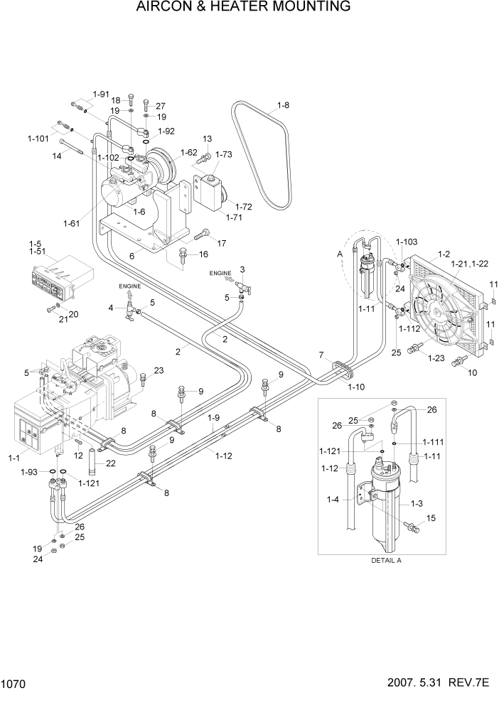 Схема запчастей Hyundai HL730-7 - PAGE 1070 AIRCON & HEATER MOUNTING СИСТЕМА ДВИГАТЕЛЯ