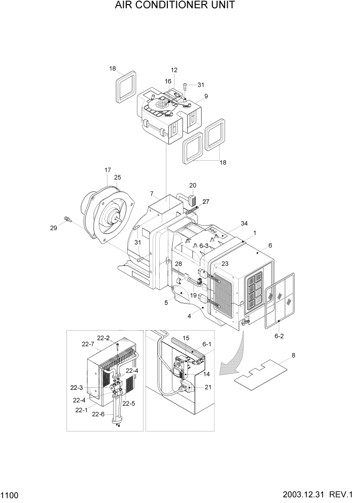 Схема запчастей Hyundai HL730-7 - PAGE 1100 AIR CONDITIONER UNIT СИСТЕМА ДВИГАТЕЛЯ